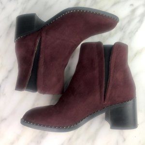 Suede Ankle Bootie, Burgundy Sz 7.5